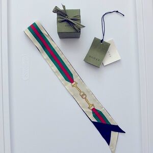 Gucci neck tie twilly scarf horsebit web print auth